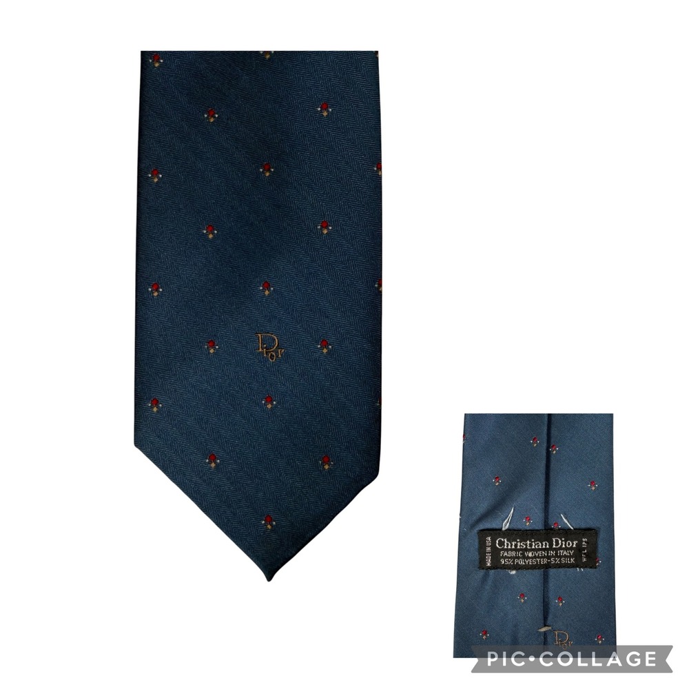 Christian Dior VTG Blue Herringbone Silk Blend Designer Necktie 55.5 Inch USA